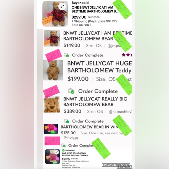 1 (one) BNWT JELLYCAT TINY BARTHOLOMEW BEAR GREAT STOCKING STUFFER PRICE FIRM - Picture 13 of 16